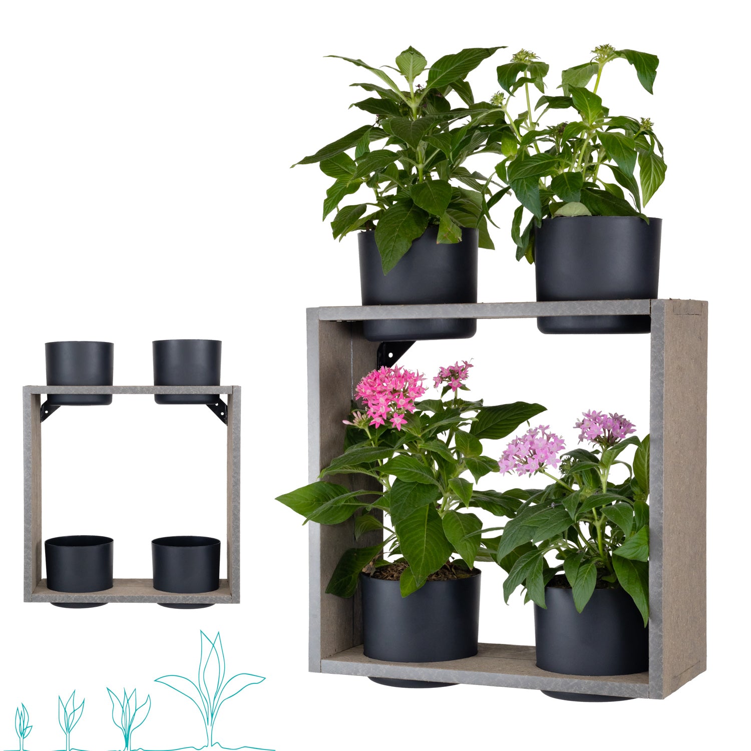 Hanging Wall Planter Case with 4 Pots – Indoor & Outdoor Vertical Garden Stone Grey